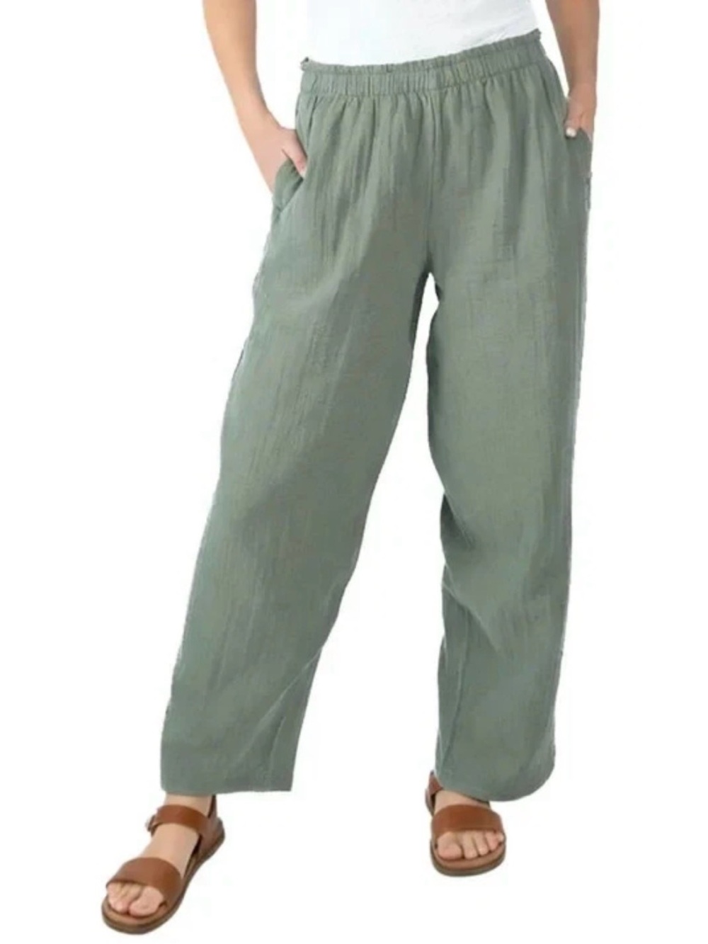 NWT Coldwater Creek Lightweight Relaxed Linen-Blend Pants in Sage Green XXL